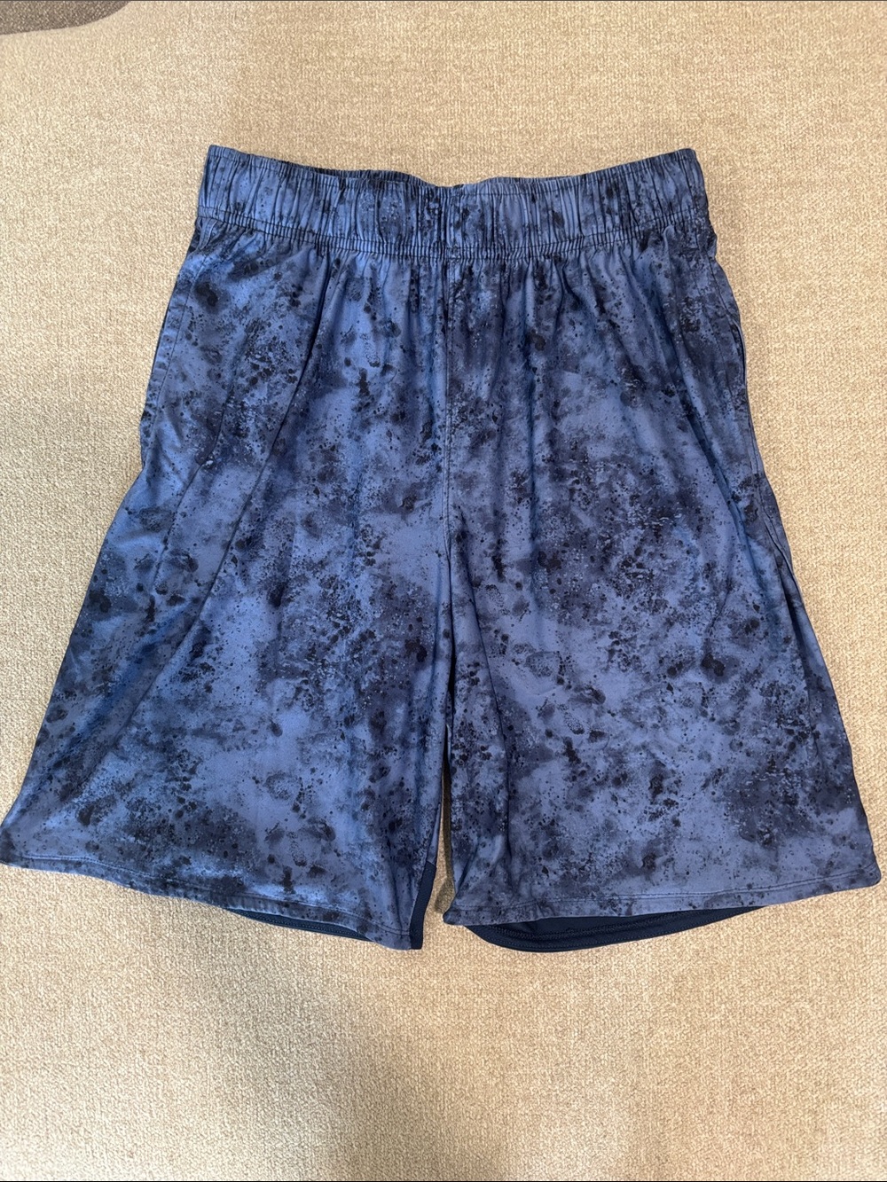 Athletic Works Men's Navy Blue Marble-Print Athletic Shorts